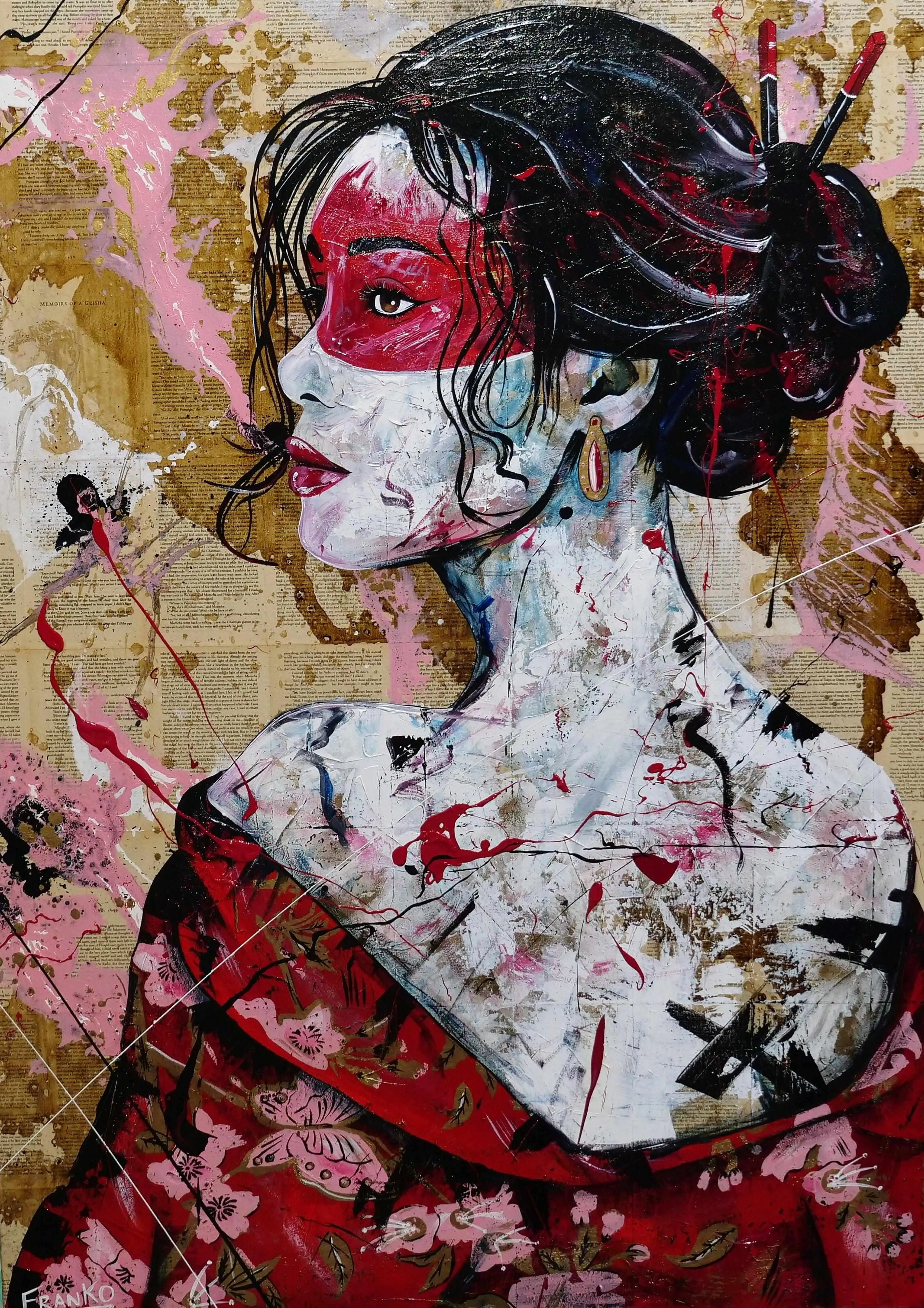 Cherry Yua 140cm x 100cm Geisha Abstract Realism Book Club Painting (SOLD)