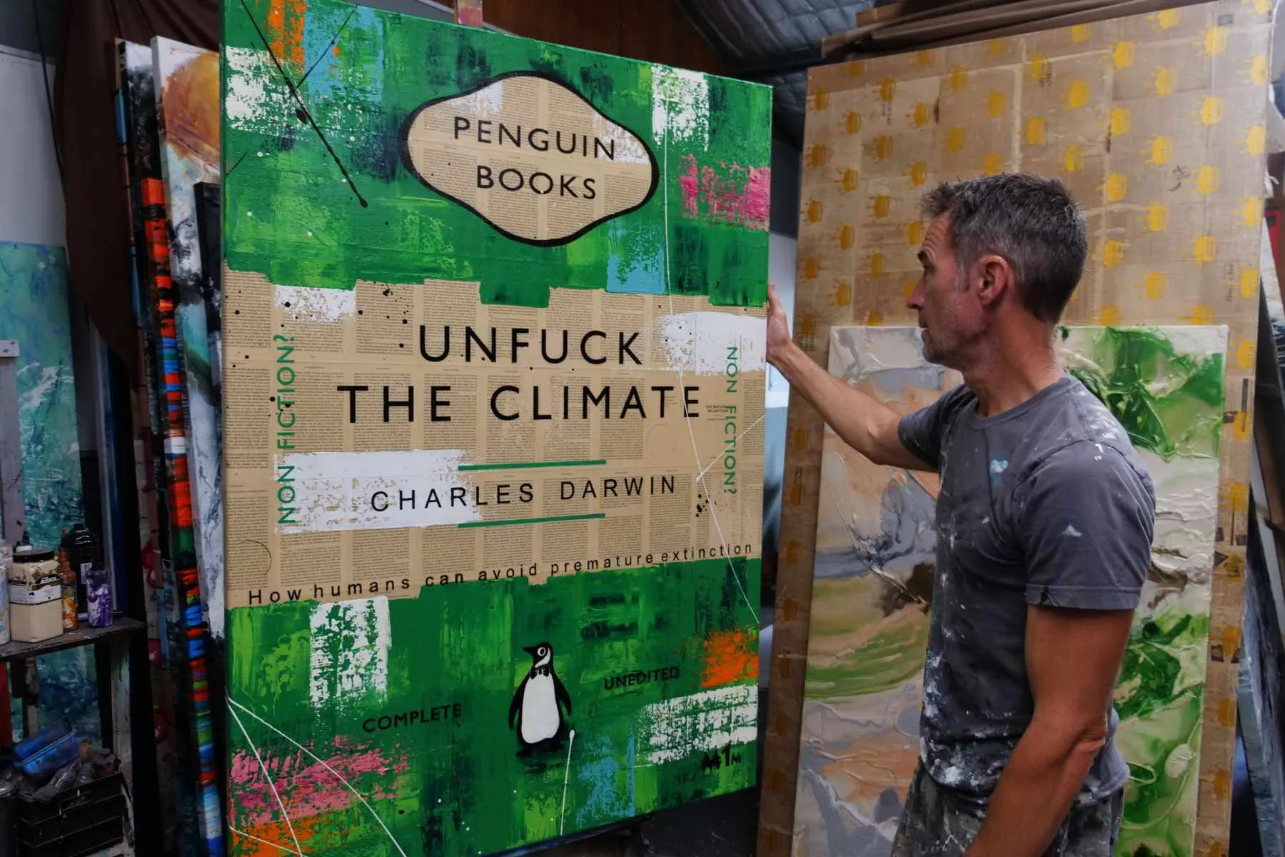 Climactic 140cm x 100cm Unfuck The Climate Urban Pop Book Club Painting (SOLD)