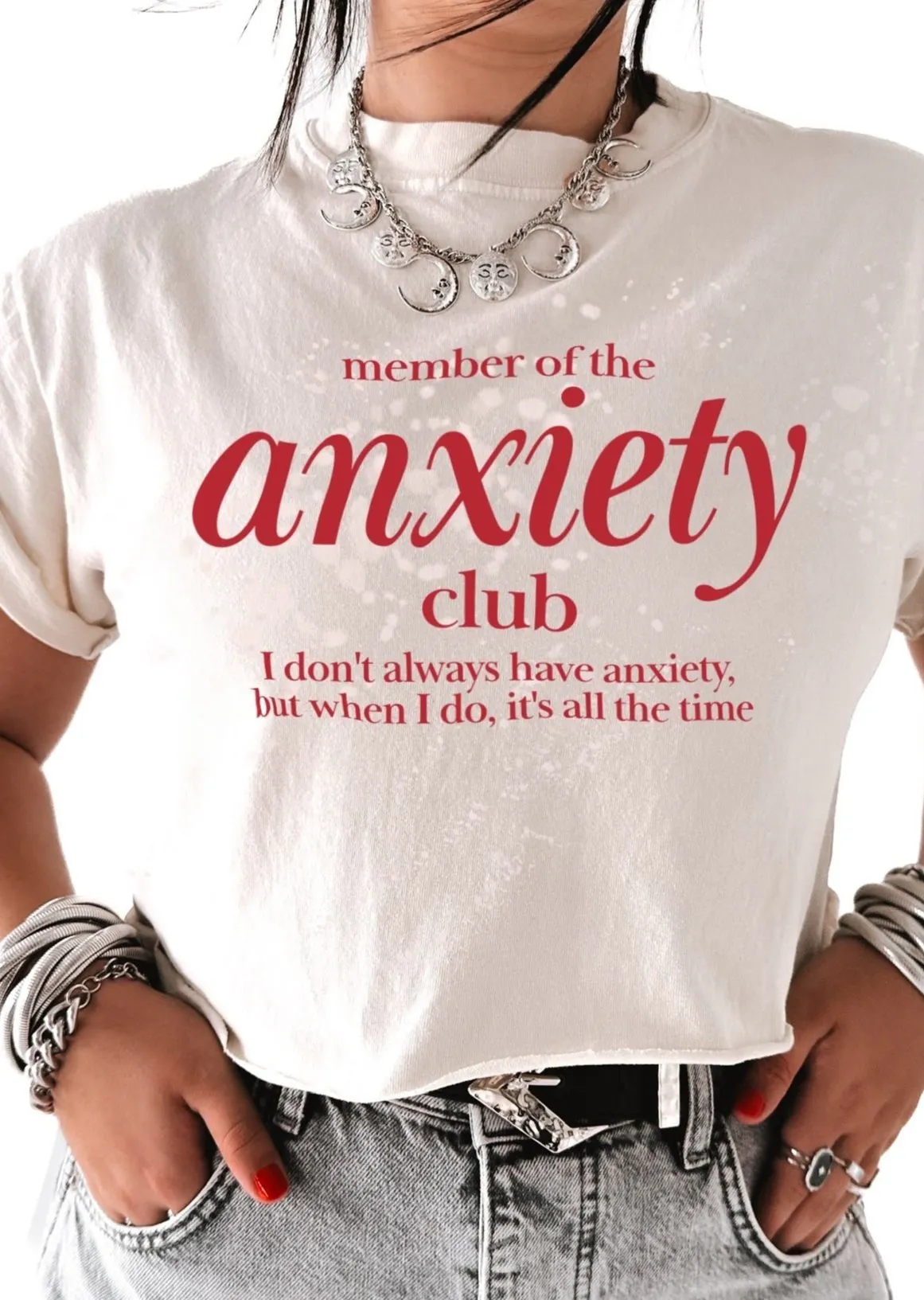 CROPPED MEMBER OF THE ANXIETY CLUB BLEACHED OUT GRAPHIC TEE