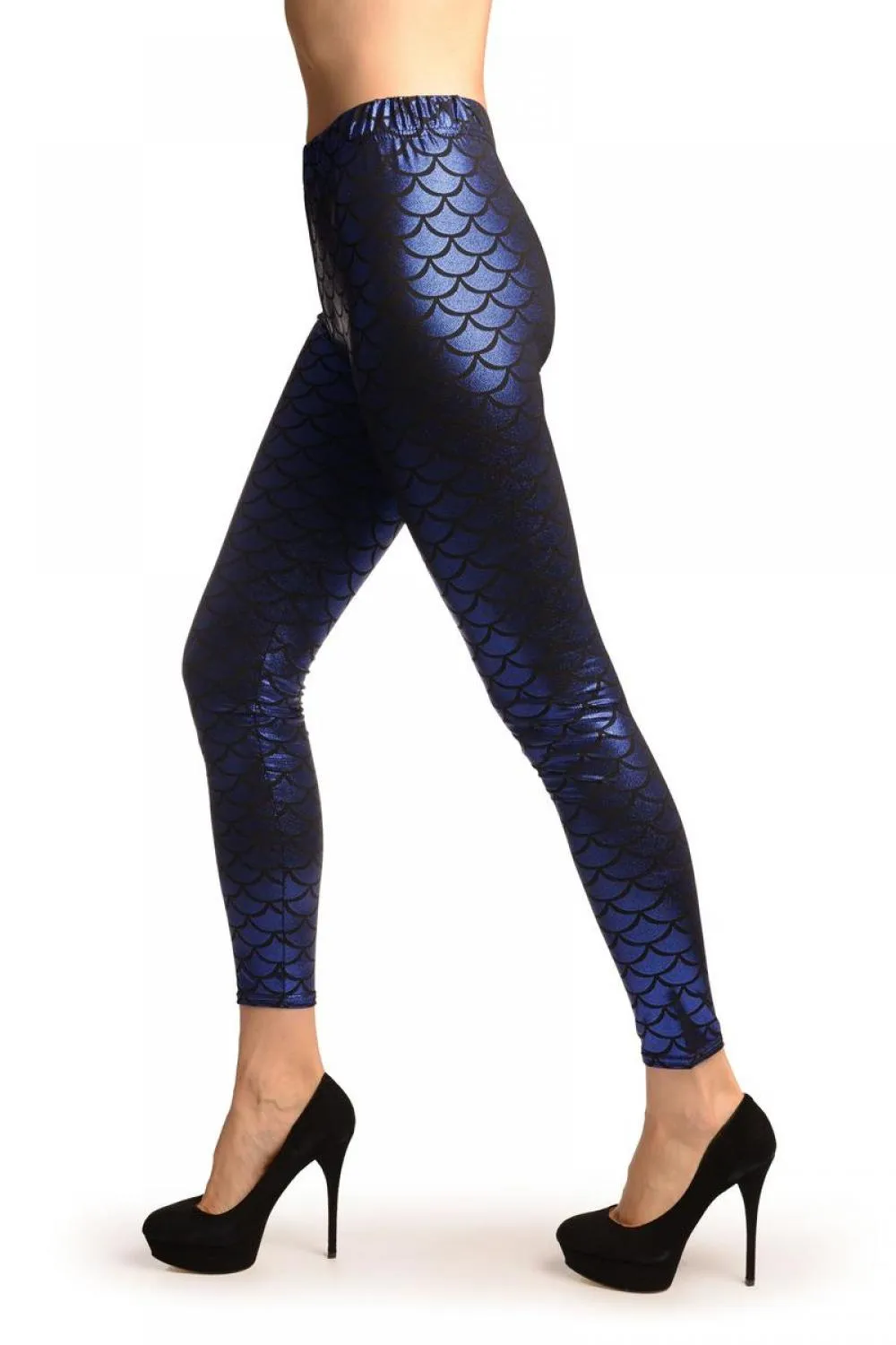 Dark Blue Shiny Mermaid Scales Leggings