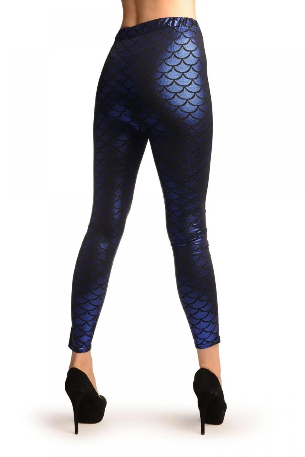 Dark Blue Shiny Mermaid Scales Leggings