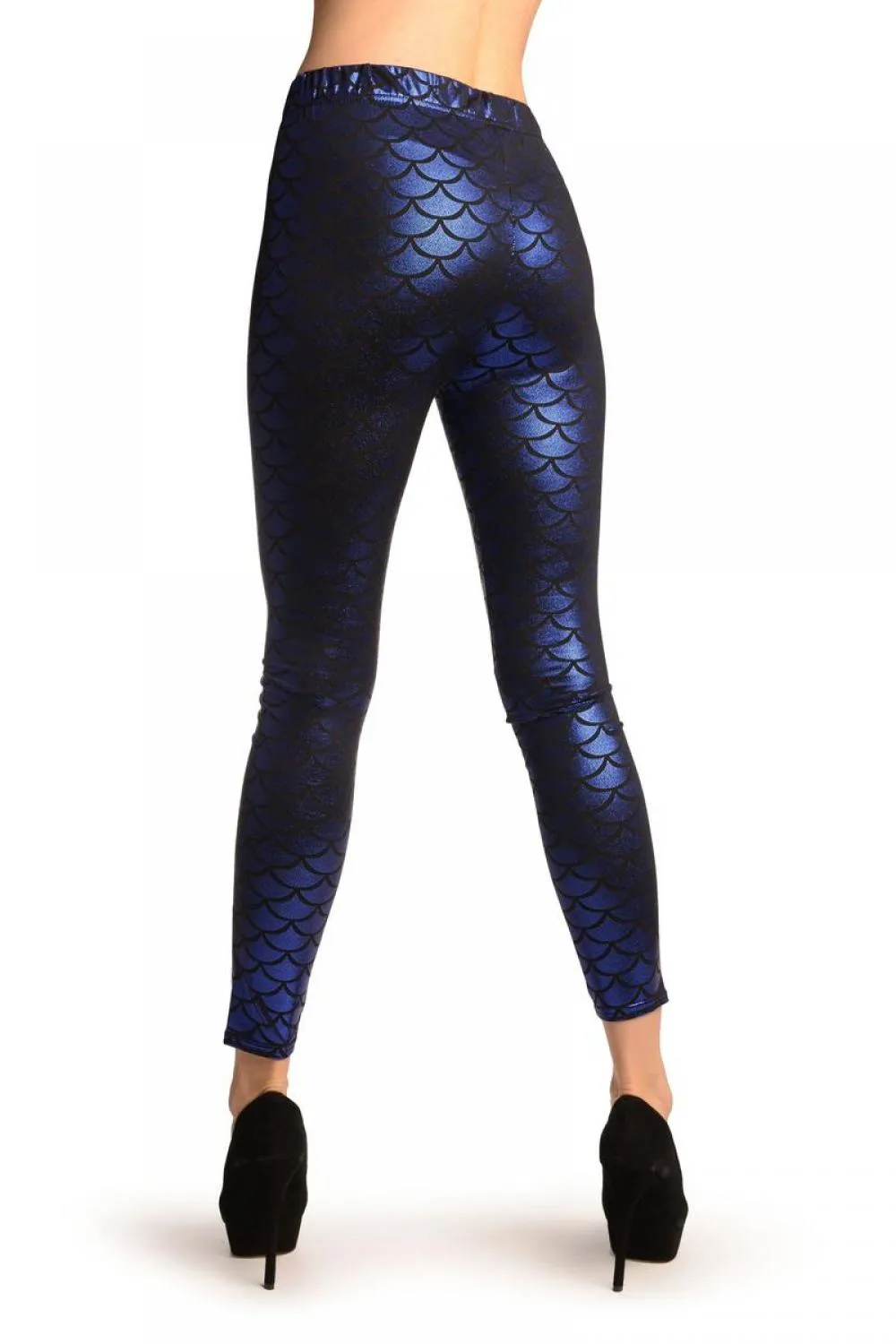 Dark Blue Shiny Mermaid Scales Leggings