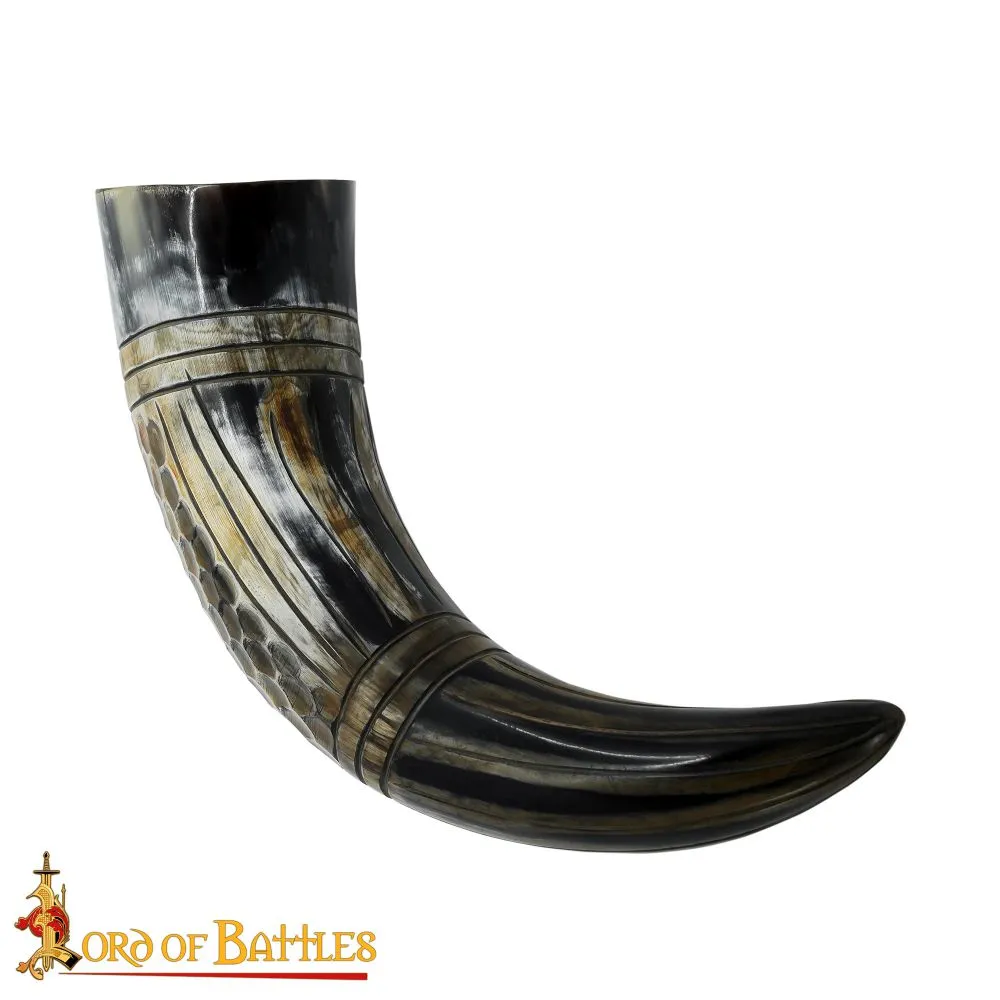 Dragon Scale Carved Drinking Horn 33-38cm (13'-15")