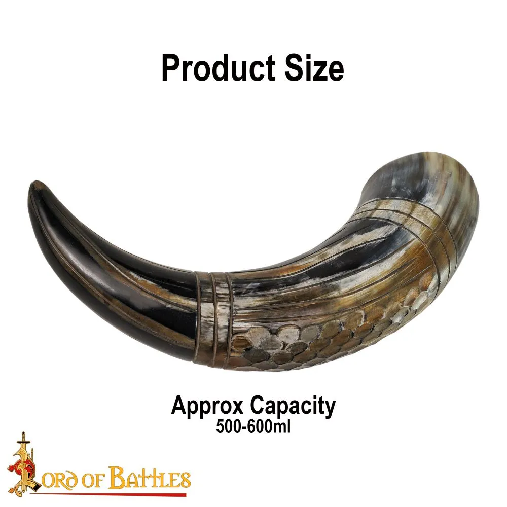 Dragon Scale Carved Drinking Horn 33-38cm (13'-15")