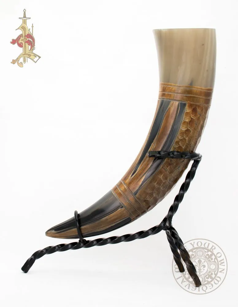 Dragon Scale Carved Drinking Horn 33-38cm (13'-15")