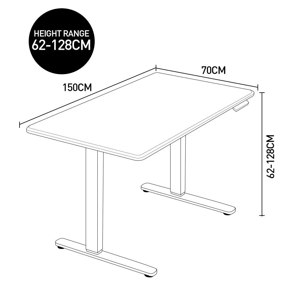 Dual Motor Height Adjustable Desk, 150x70cm, 120kg Load - FORTIA