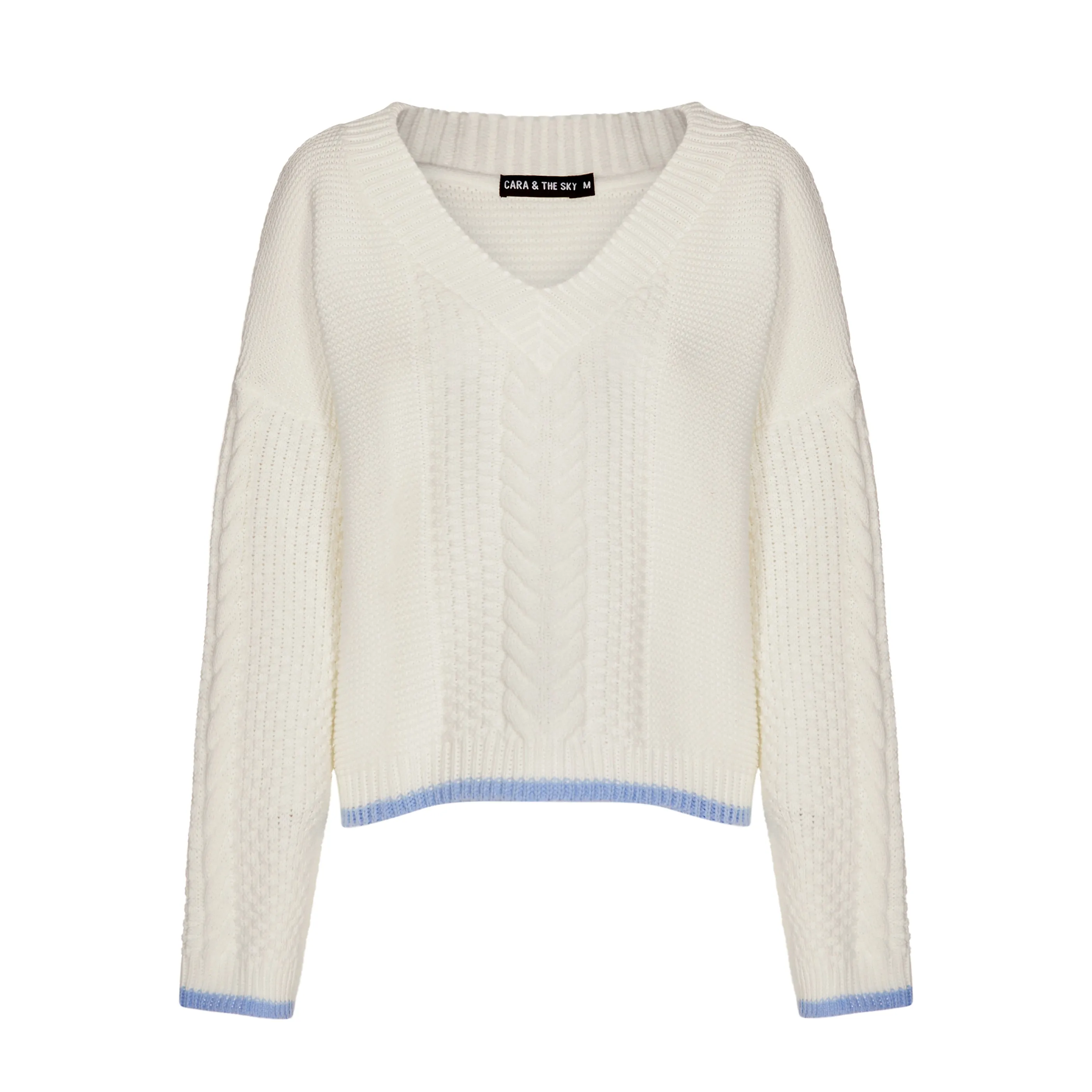 Emma V Neck Cable Knit Jumper - White