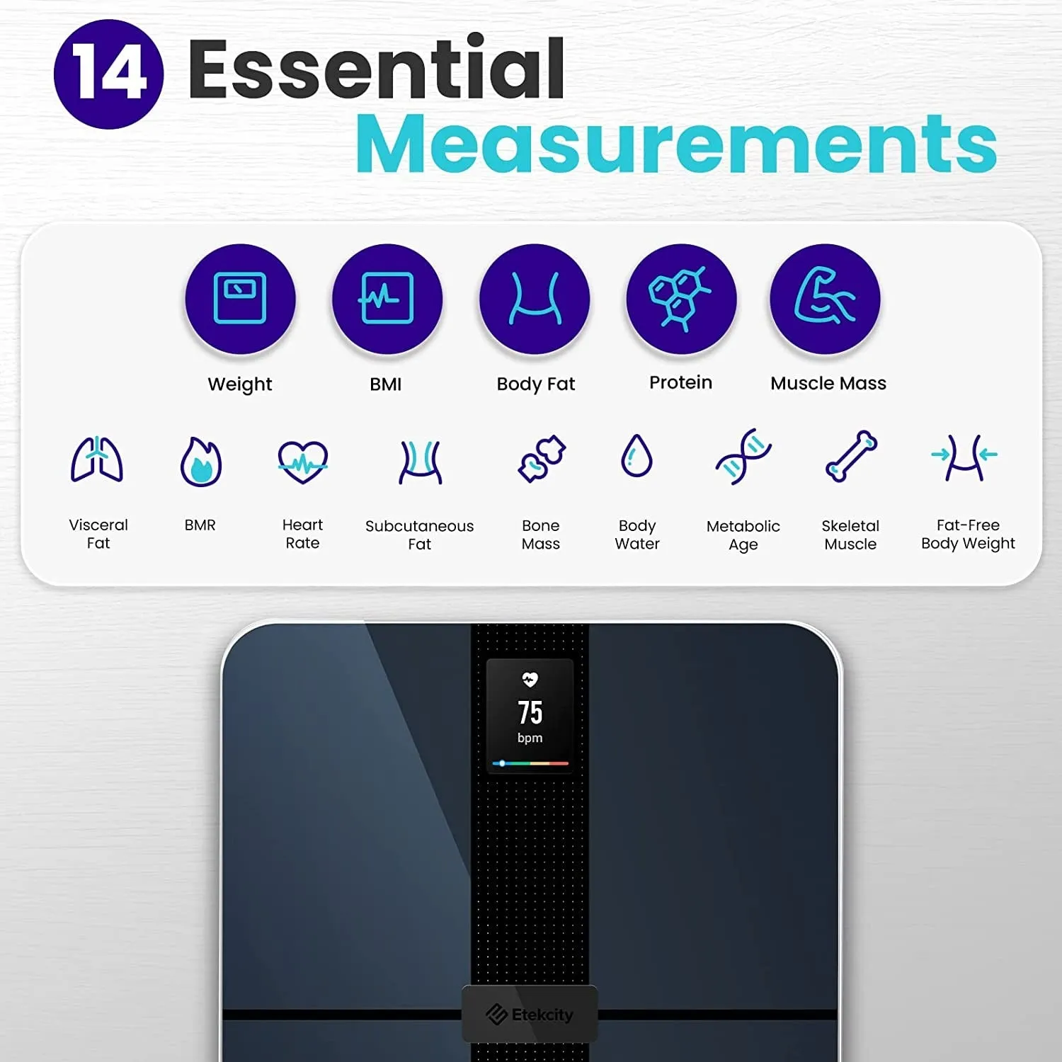 Etekcity Apex Smart WiFi Body Fat Scale, Digital Bluetooth Bathroom Scale for Body Weight, BMI, Heart Rate, Water Weight, with Pregnancy & Baby Mode,