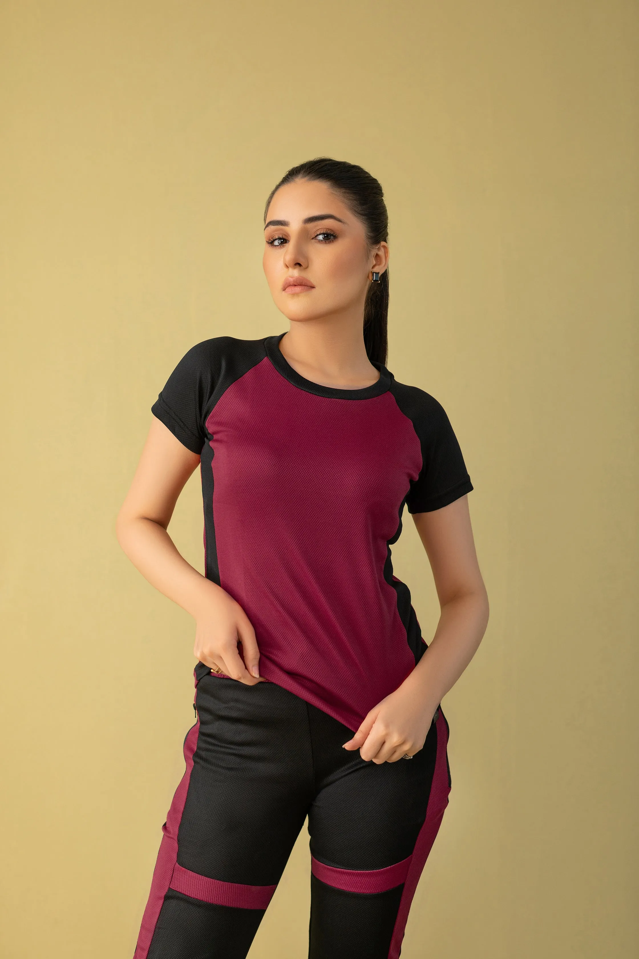 Expressive Victory Activewear Suit (Burgundy and Black)
