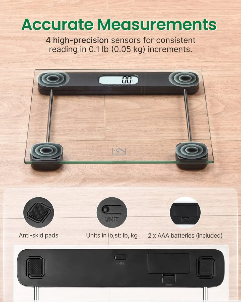 FITINDEX Bathroom Scale for Body Weight Digital Weighing Scale Large LCD Display