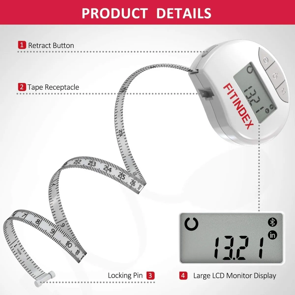 FITINDEX Bluetooth Measuring Tapes Smart Tape Measure Body with App Fitness Weight