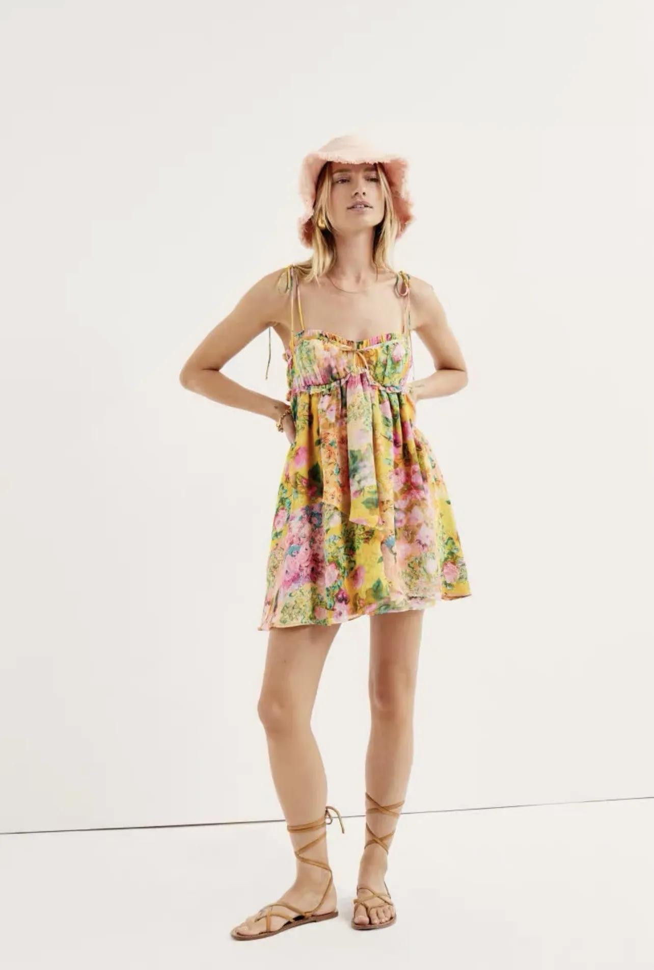 Floral Lace Up Halter Mini Dress