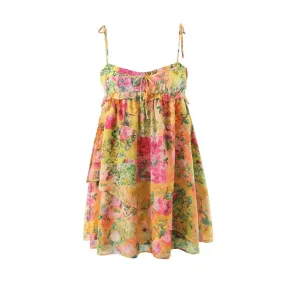 Floral Lace Up Halter Mini Dress