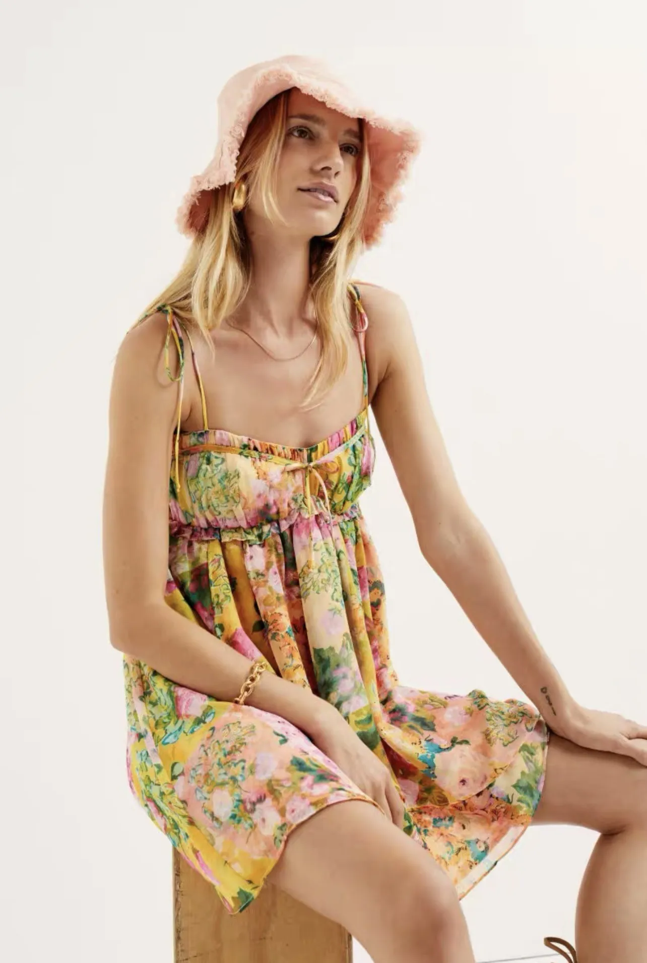 Floral Lace Up Halter Mini Dress