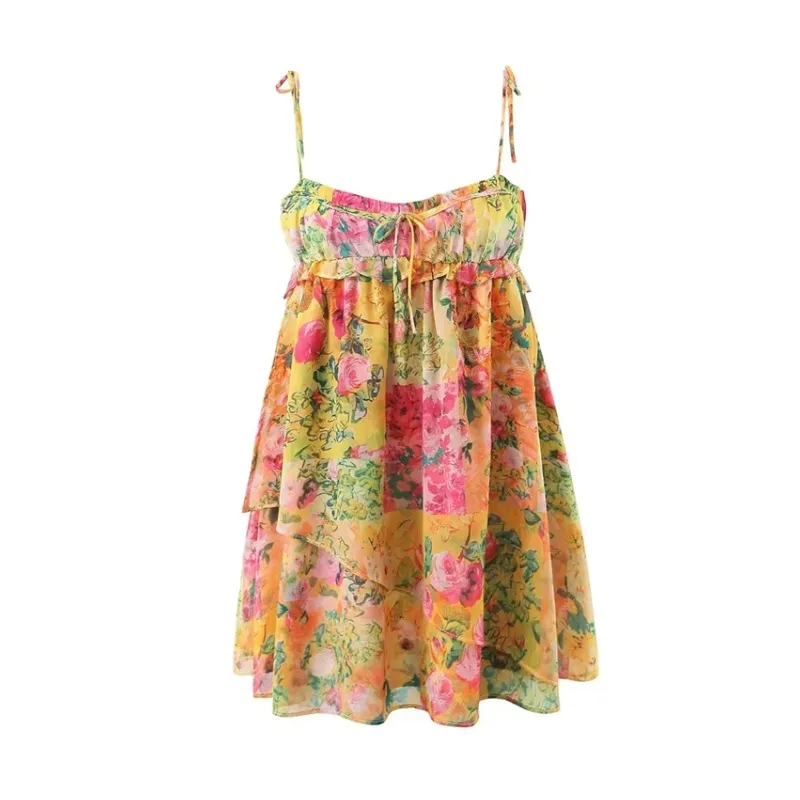 Floral Lace Up Halter Mini Dress
