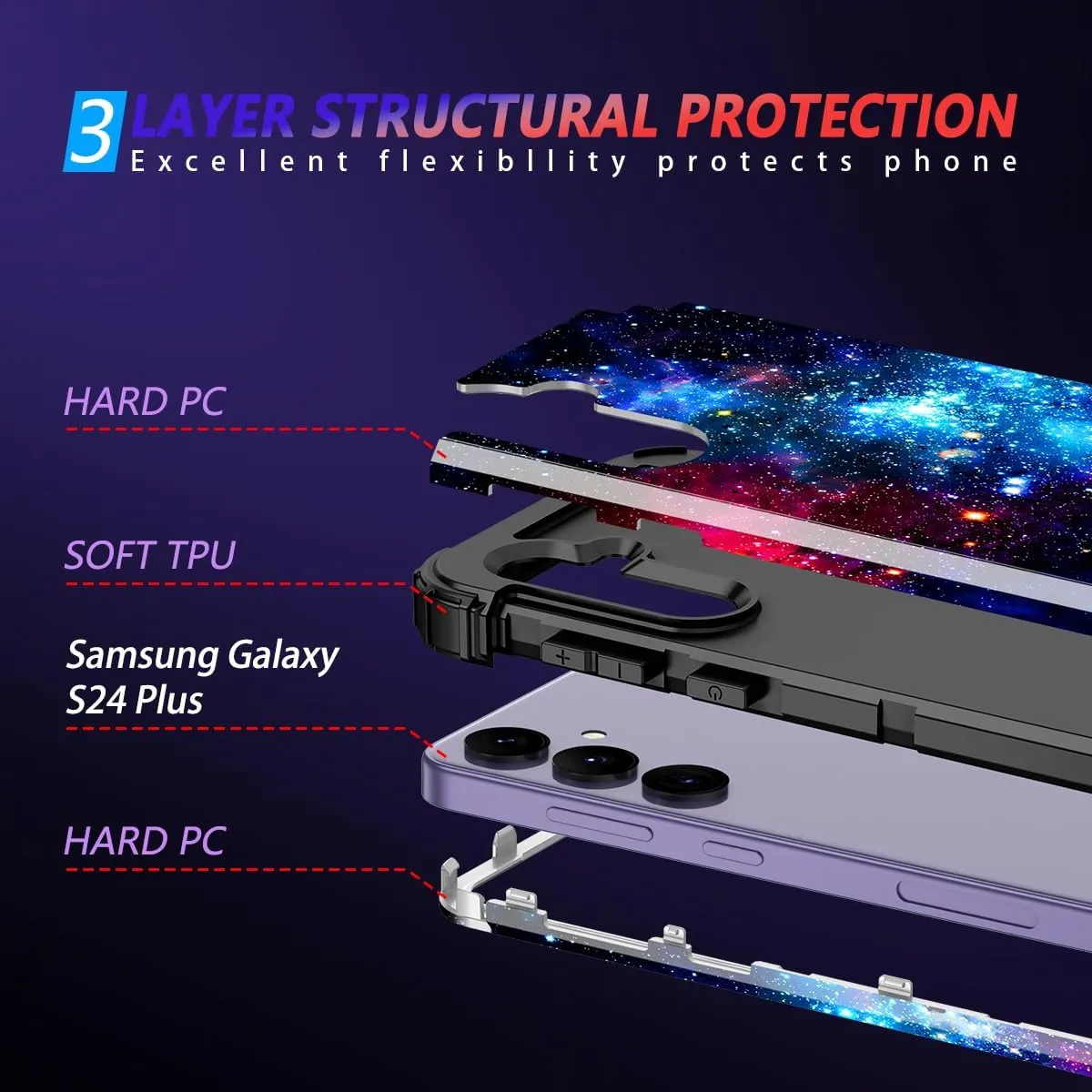 Galaxy S24 Plus 5G Heavy Duty Shockproof Full Protection Hard Plastic Silicone Protective Case