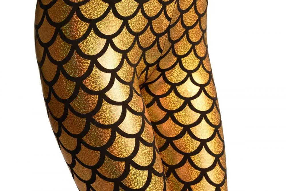 Gold Shiny Gloss Mermaid Scales Leggings