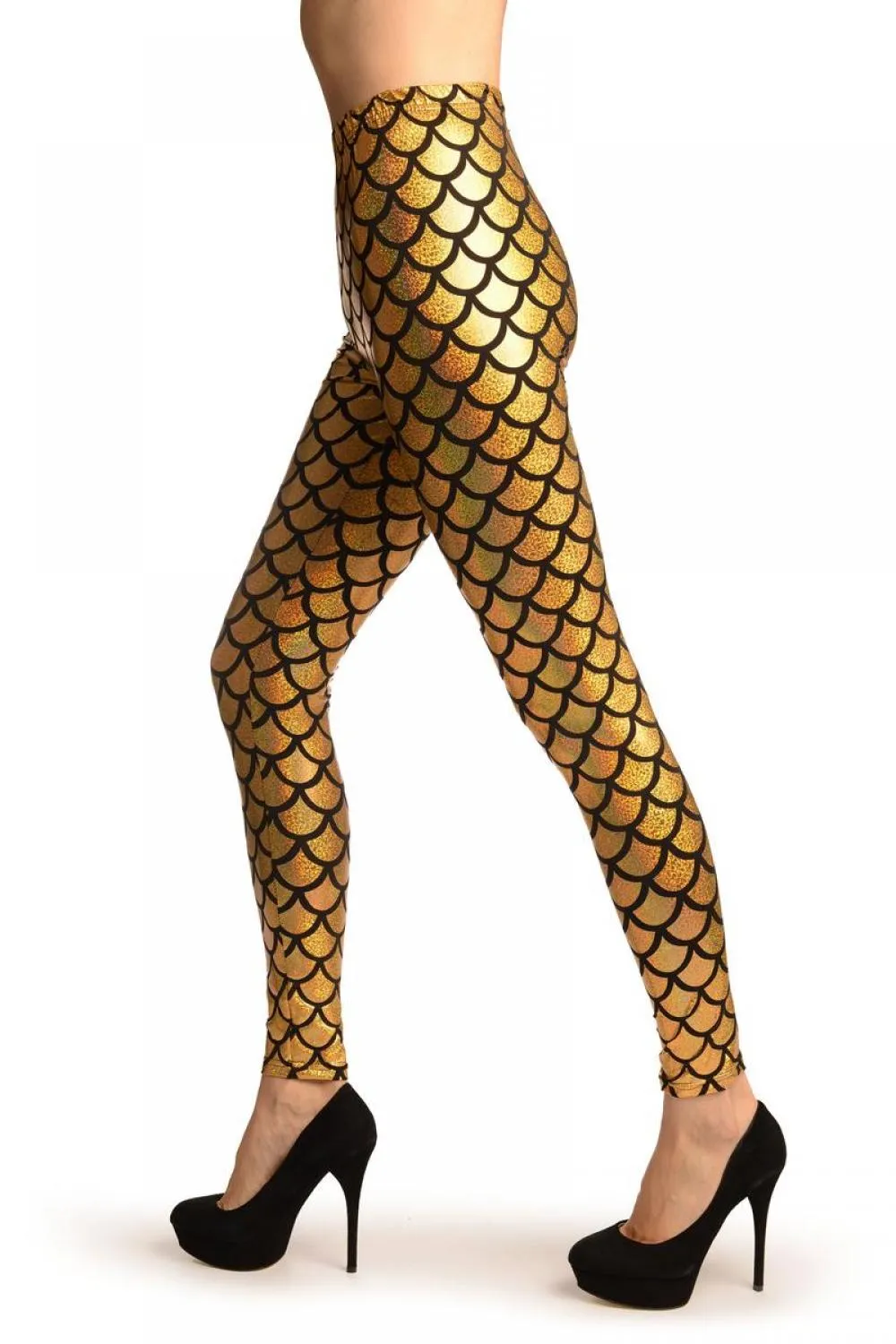 Gold Shiny Gloss Mermaid Scales Leggings