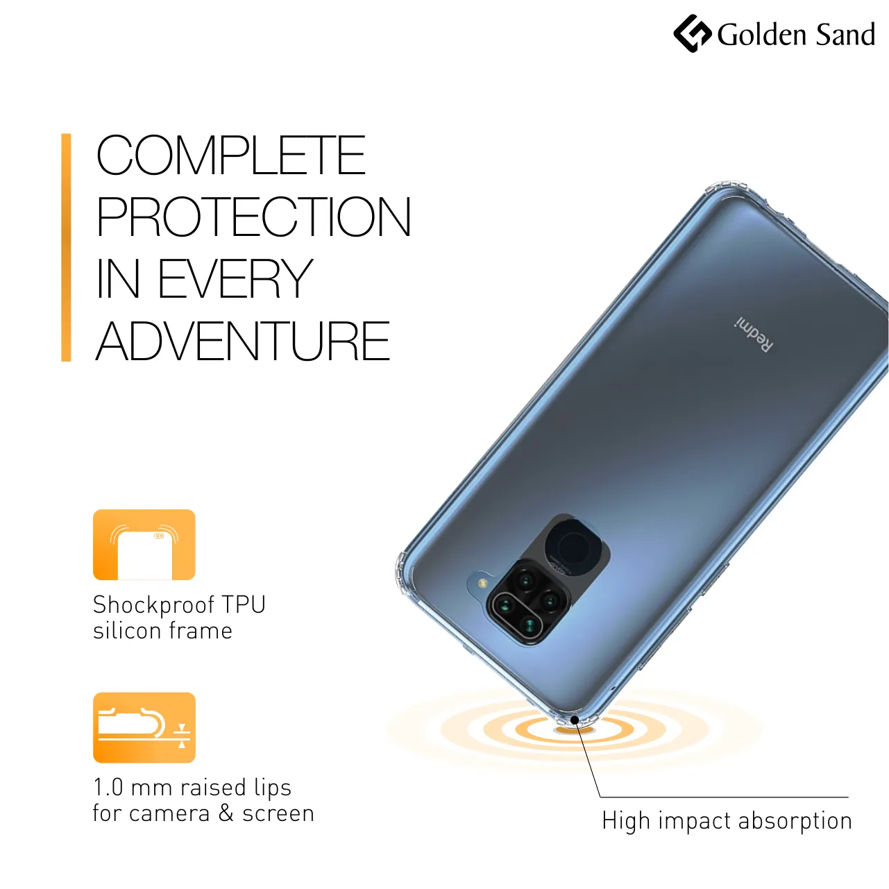 Golden Sand Just Clear Hybrid Series Back Case Cover for  Xiaomi Redmi Note 9