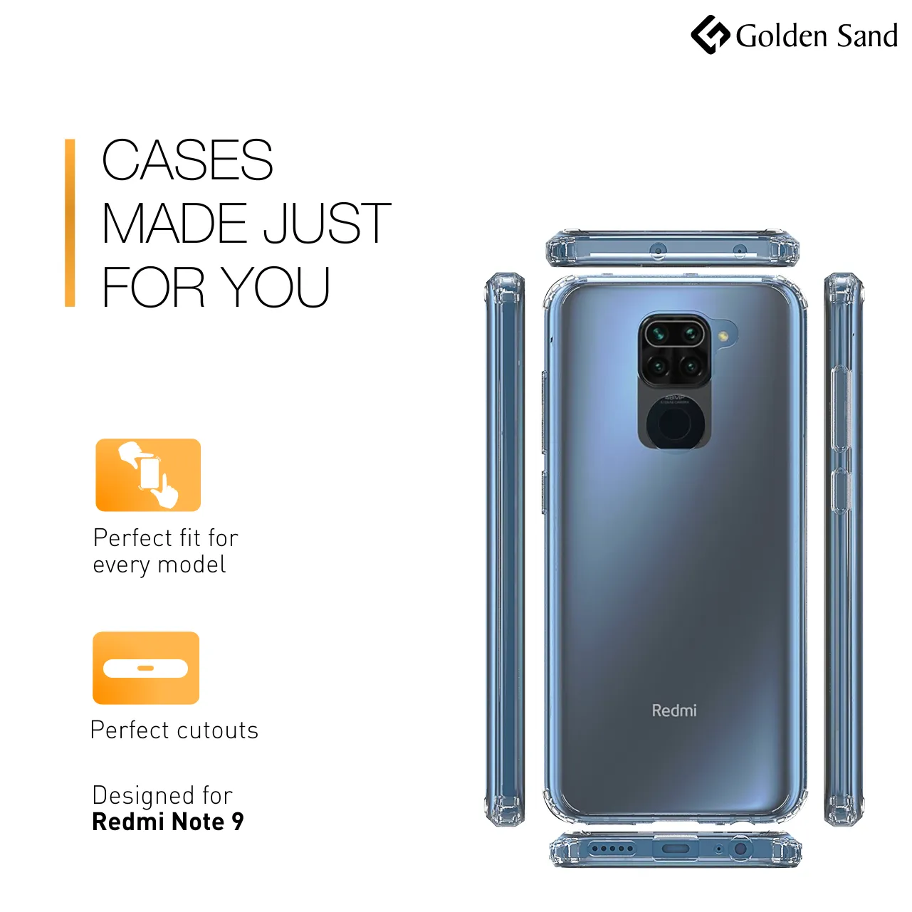 Golden Sand Just Clear Hybrid Series Back Case Cover for  Xiaomi Redmi Note 9