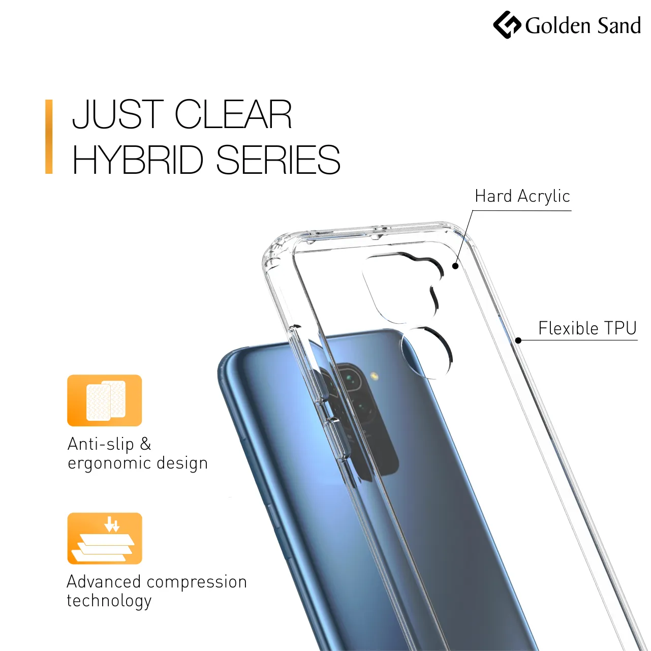 Golden Sand Just Clear Hybrid Series Back Case Cover for  Xiaomi Redmi Note 9