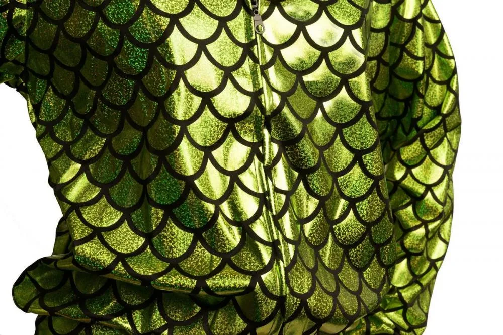 Green Shiny Gloss Mermaid Scales Unisex Zip Disco Jacket