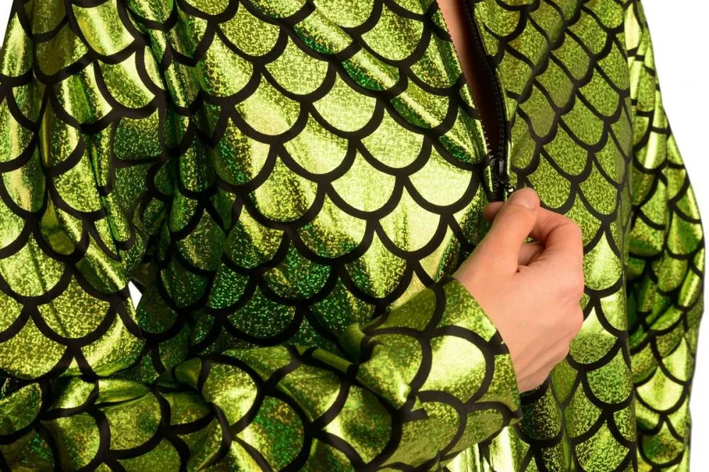 Green Shiny Gloss Mermaid Scales Unisex Zip Disco Jacket