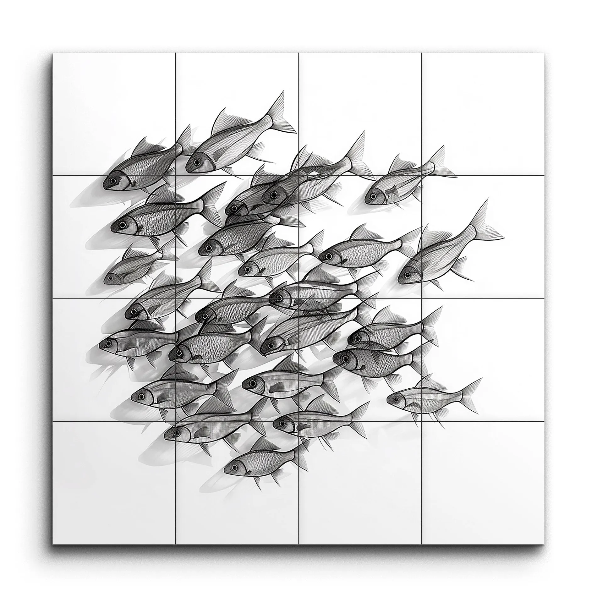 Harmony in Monochrome: School of Fish Art