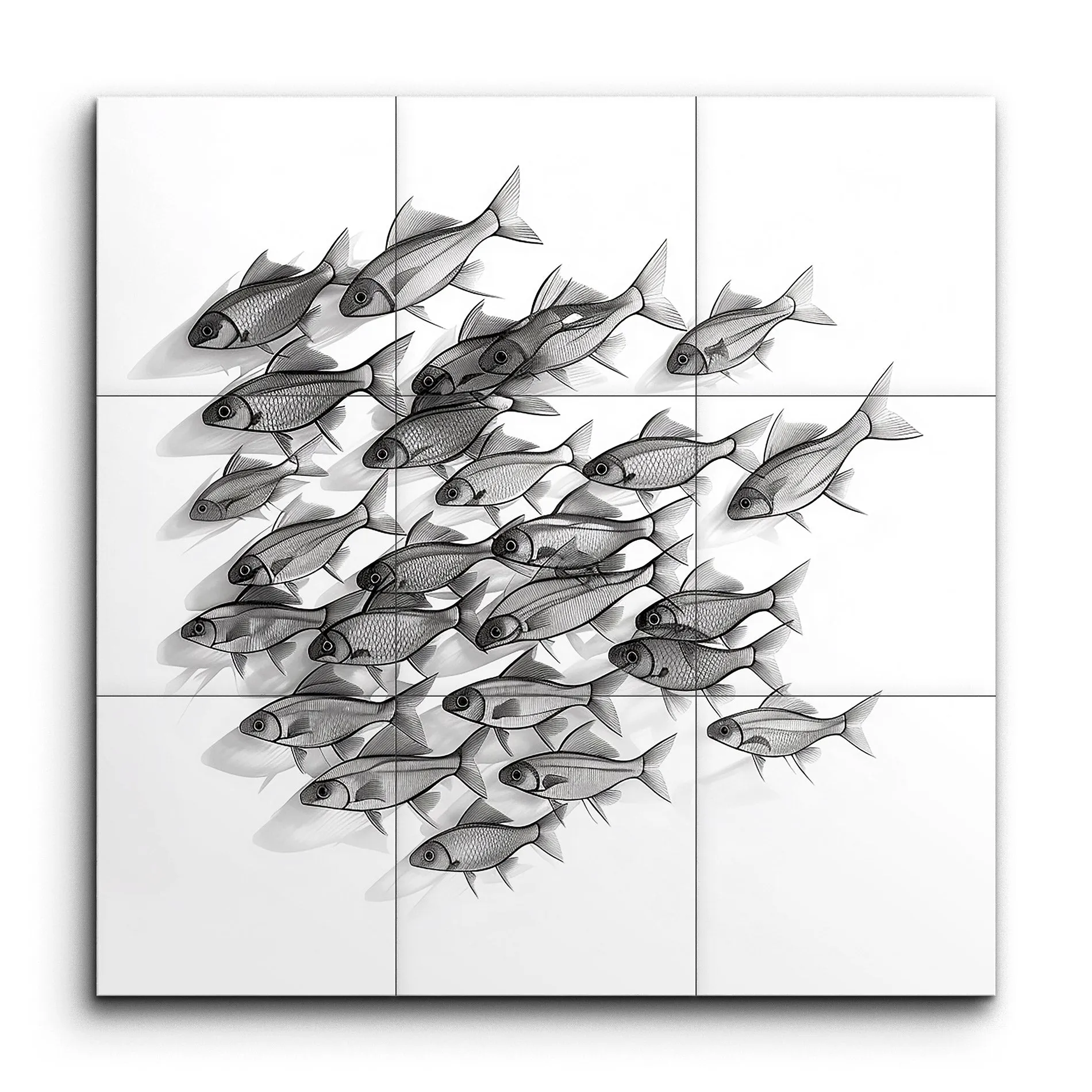 Harmony in Monochrome: School of Fish Art