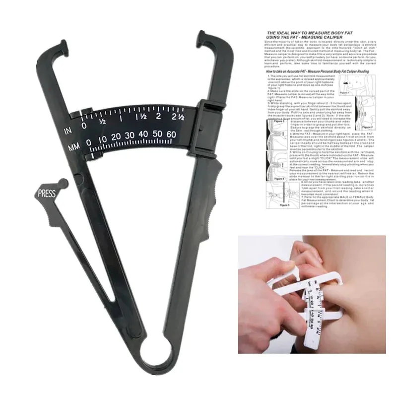 Health Care Skinfold Body Fat Caliper Body Fat Tester PLICOMETRO with body mass Tape with Measurement Chart Body Health Tool