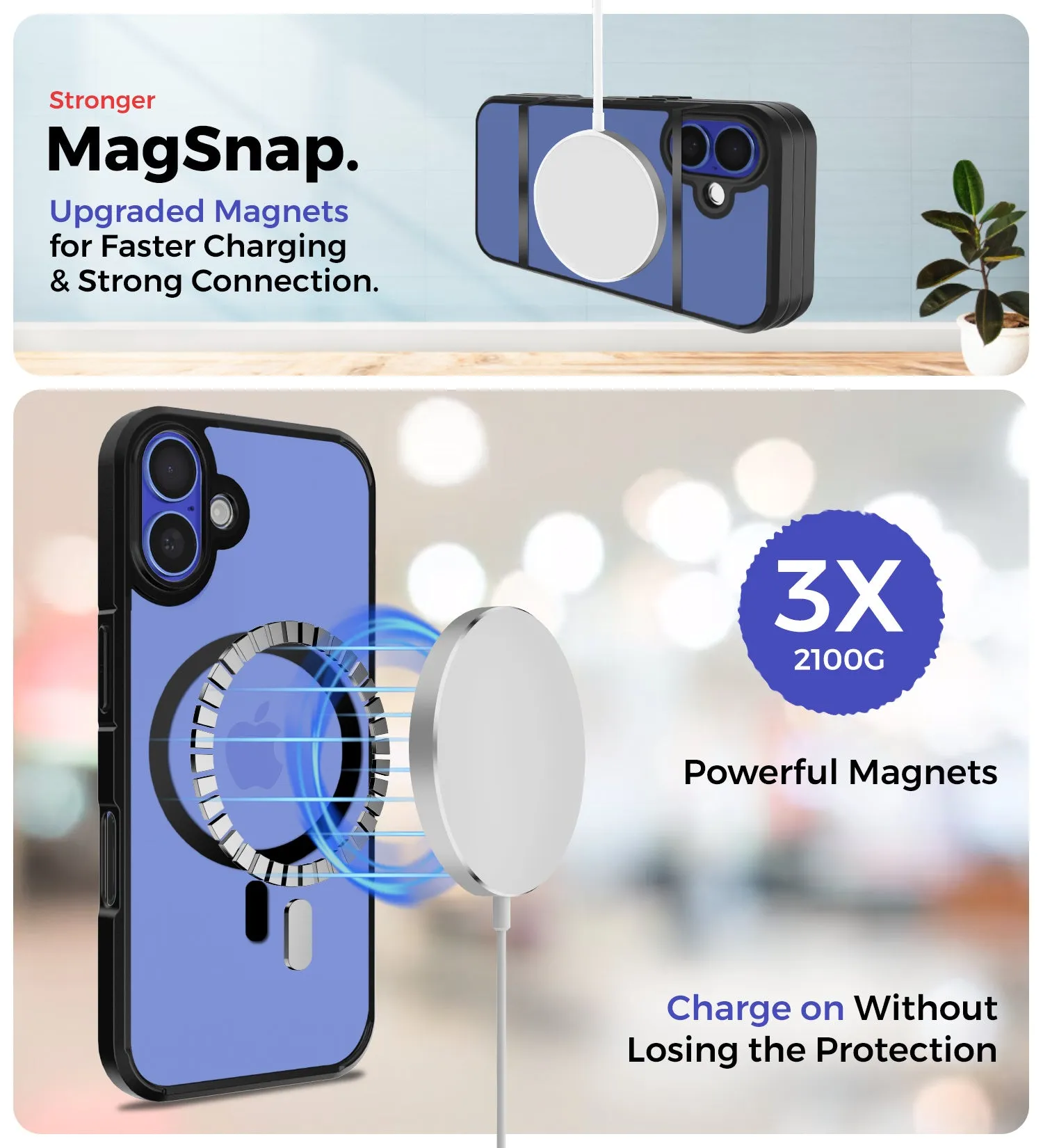 Ice Crystal MagSnap Series [Anti Yellow], Hybrid Transparent PC Military Grade TPU Back Cover for Apple iPhone 16 Plus, 6.7 inch, (Transparent Black)