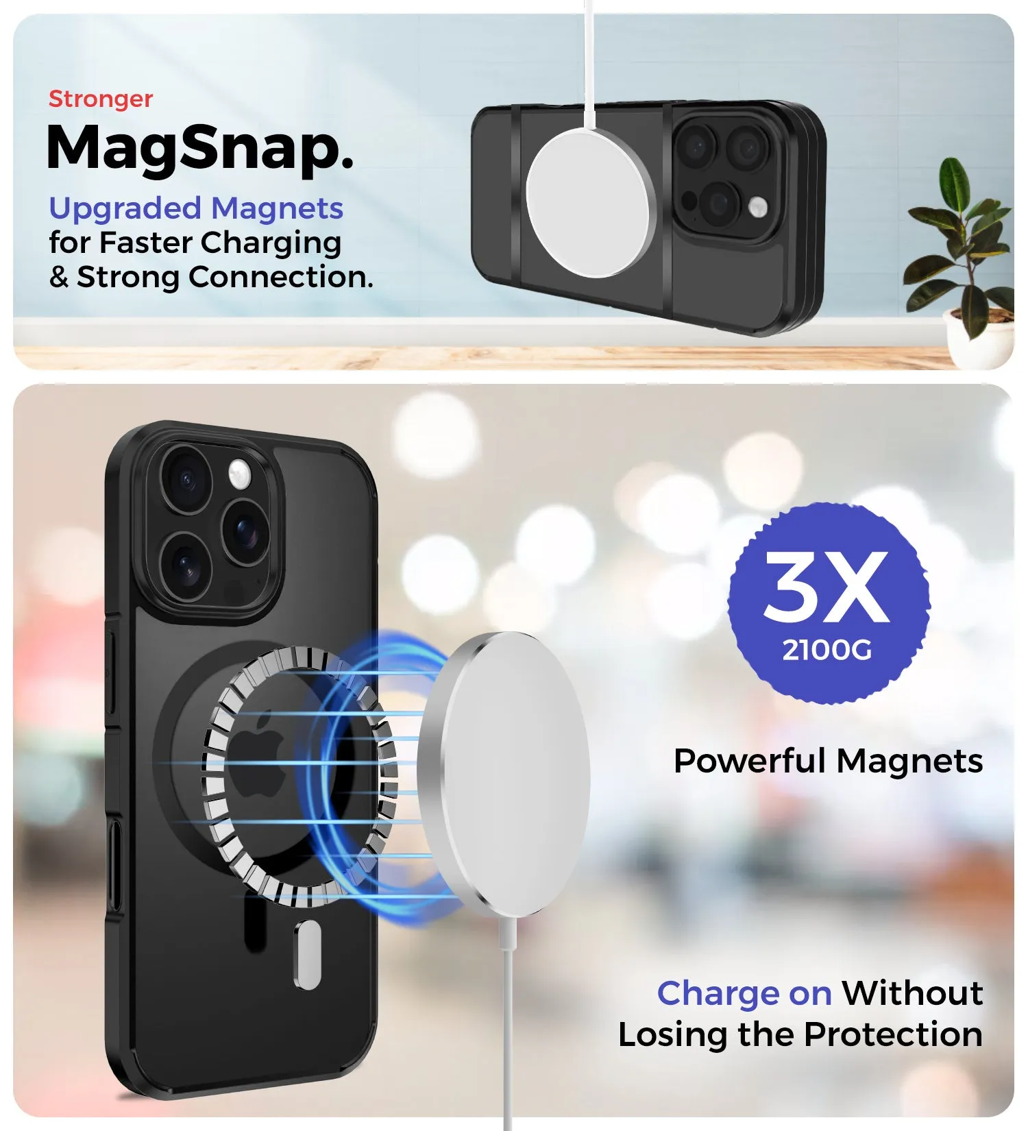 Ice Crystal MagSnap Series [Anti Yellow], Hybrid Transparent PC Military Grade TPU Back Cover for Apple iPhone 16 Pro Max, 6.9 inch, (Transparent Black)