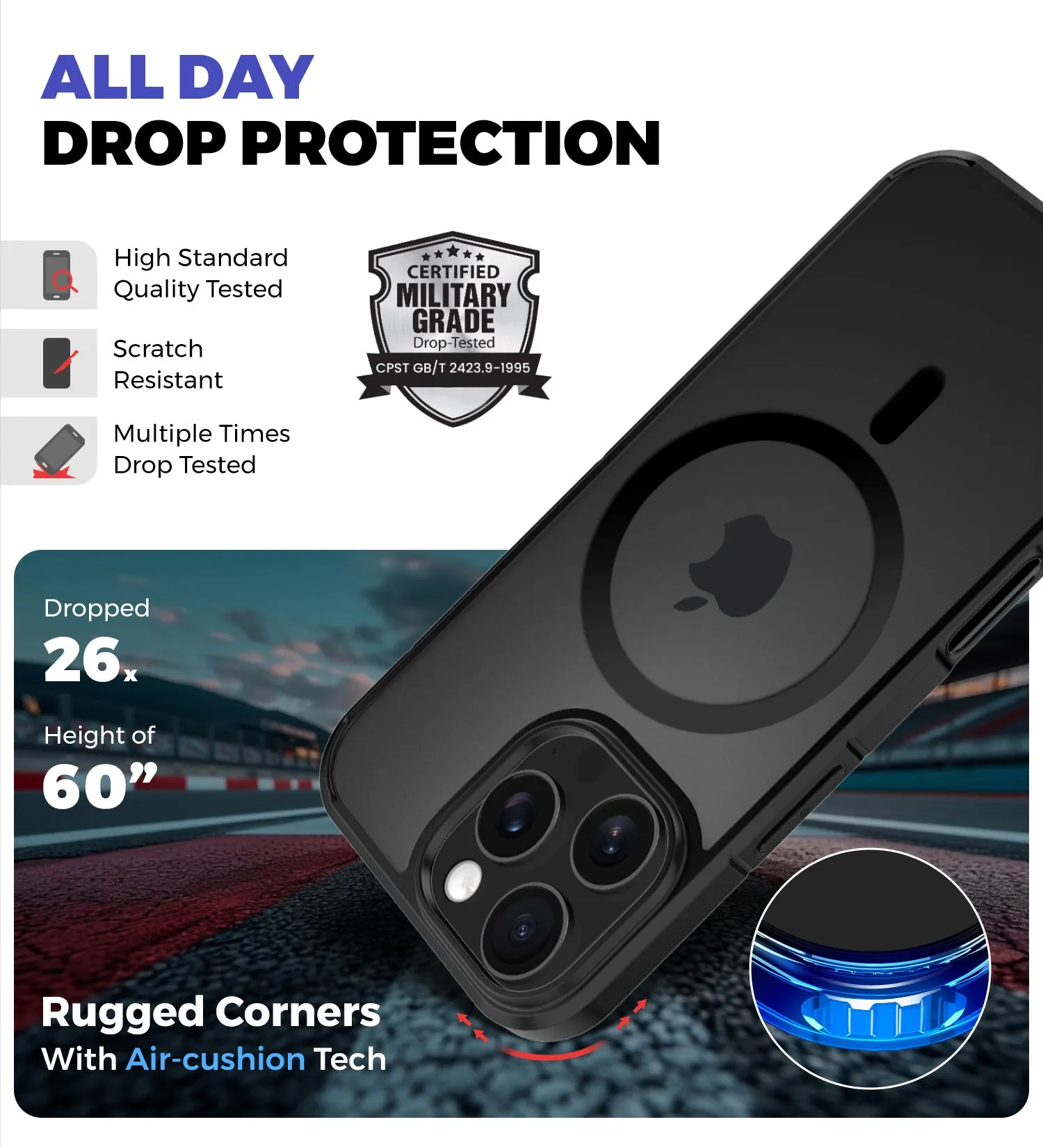 Ice Crystal MagSnap Series [Anti Yellow], Hybrid Transparent PC Military Grade TPU Back Cover for Apple iPhone 16 Pro Max, 6.9 inch, (Transparent Black)