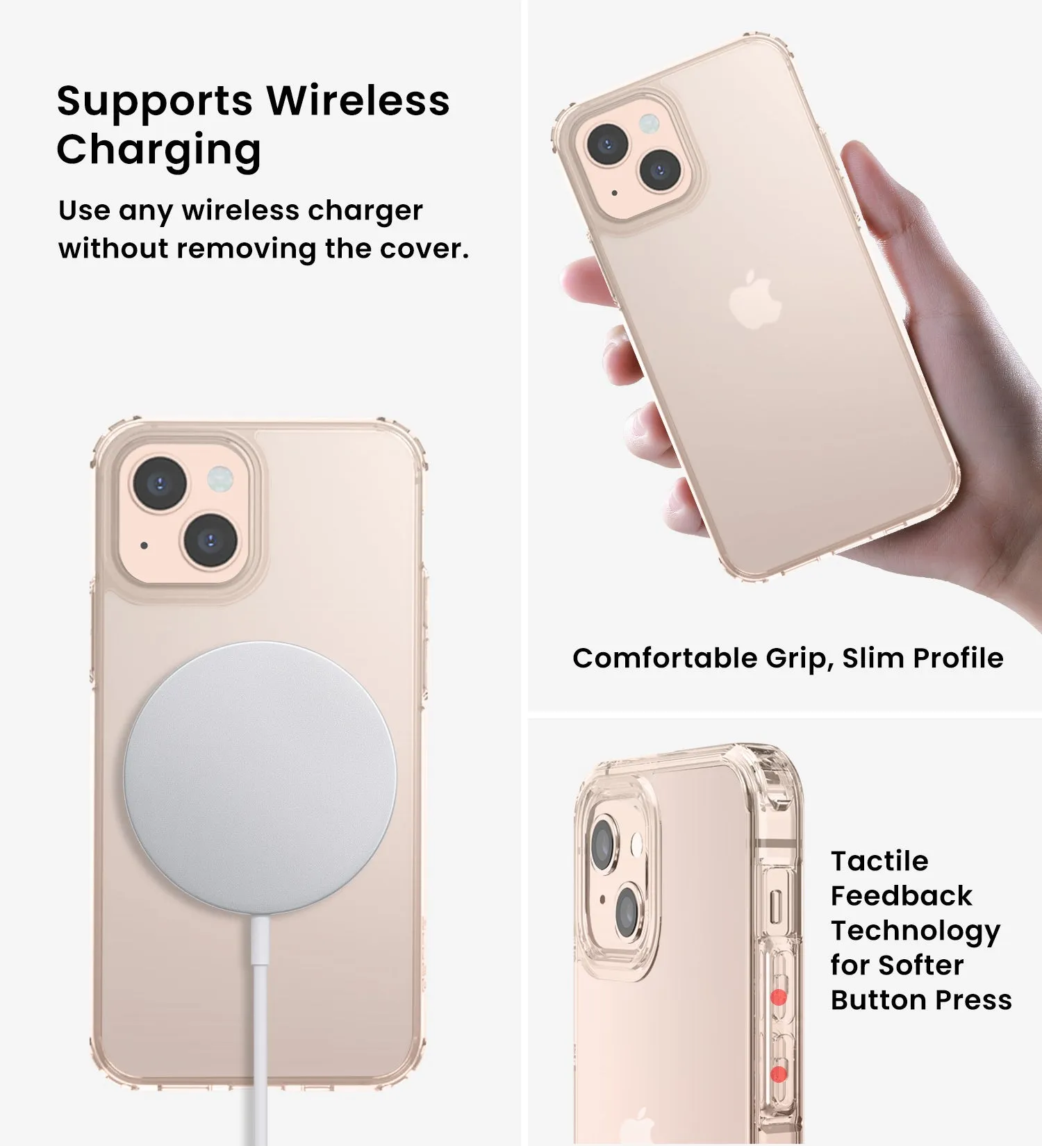 Ice Crystal Matte Series Anti- Fingerprint Frosted Transparent Military Grade [TPU PC] Back Cover Case for Apple iPhone 13, 6.1 inch, Matte Transparent