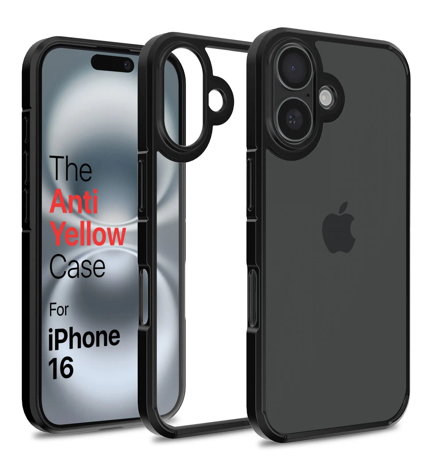 Ice Crystal Series Anti Yellow, Hybrid Transparent PC Military Grade TPU Back Cover for Apple iPhone 16, 6.1 inch, (Transparent Black)