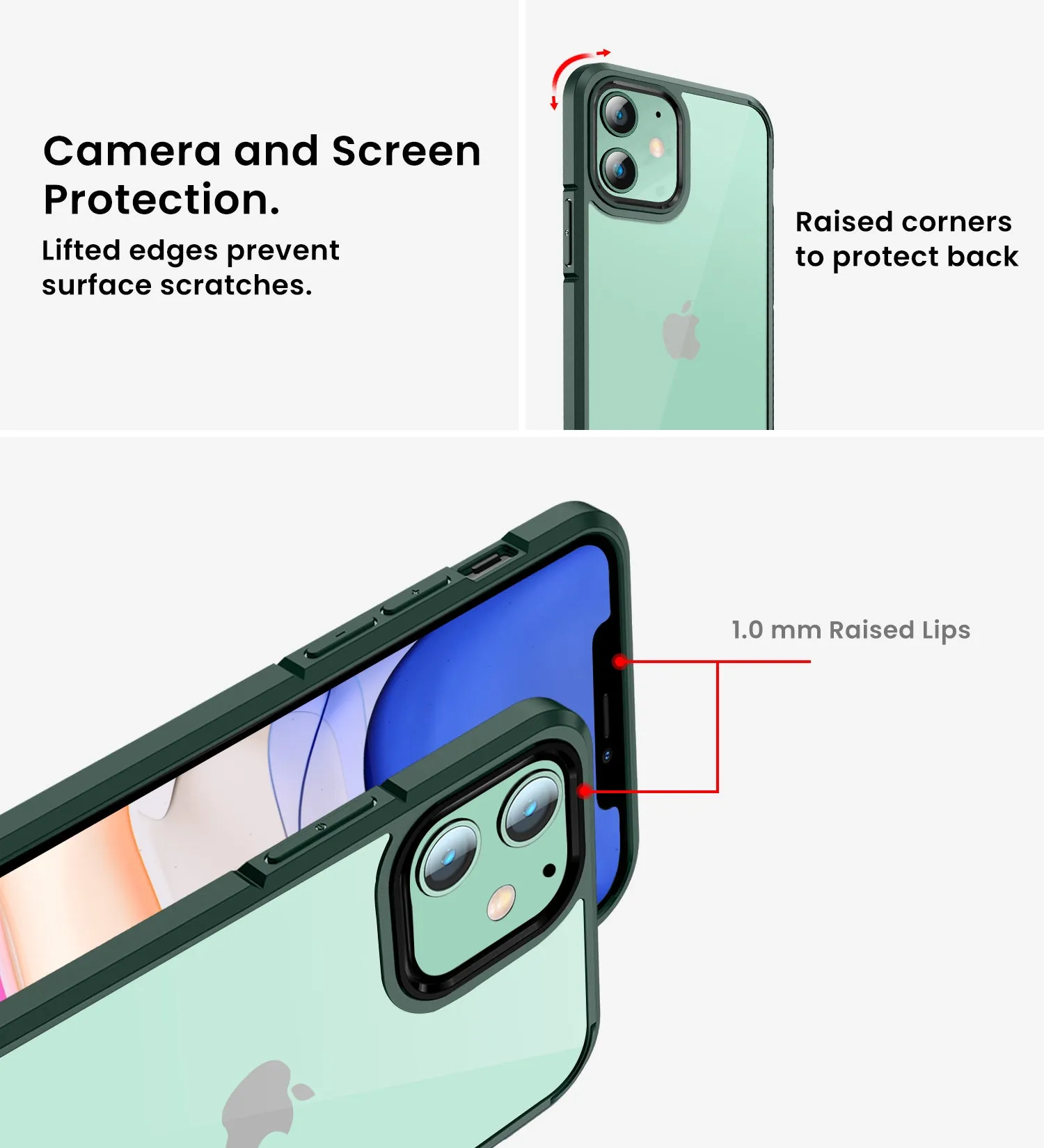Ice Crystal Series Hybrid Scratch-Resistant Transparent PC Military Grade TPU Back Case for Apple iPhone 11, 6.1 inch, Military Green