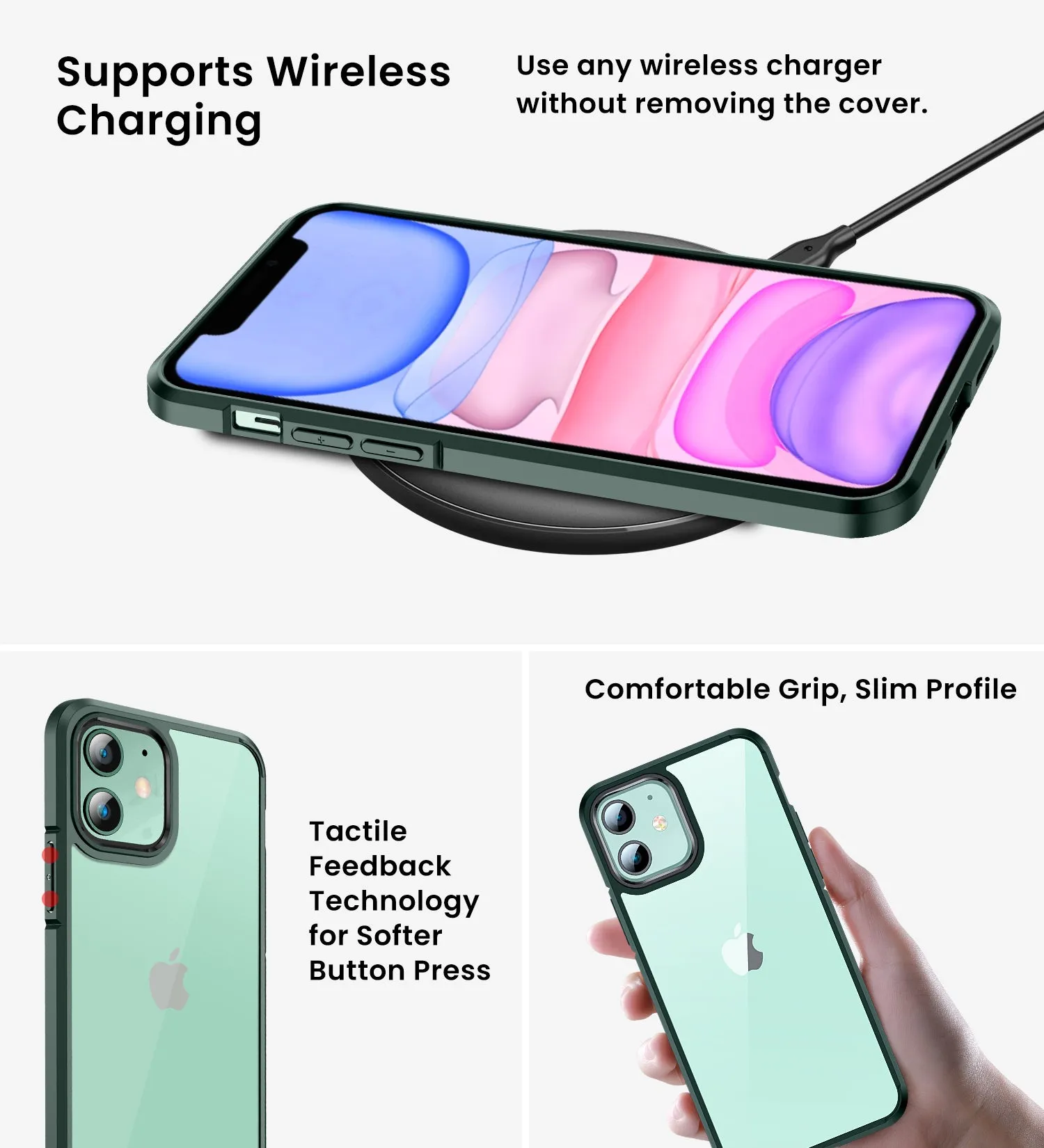 Ice Crystal Series Hybrid Scratch-Resistant Transparent PC Military Grade TPU Back Case for Apple iPhone 11, 6.1 inch, Military Green