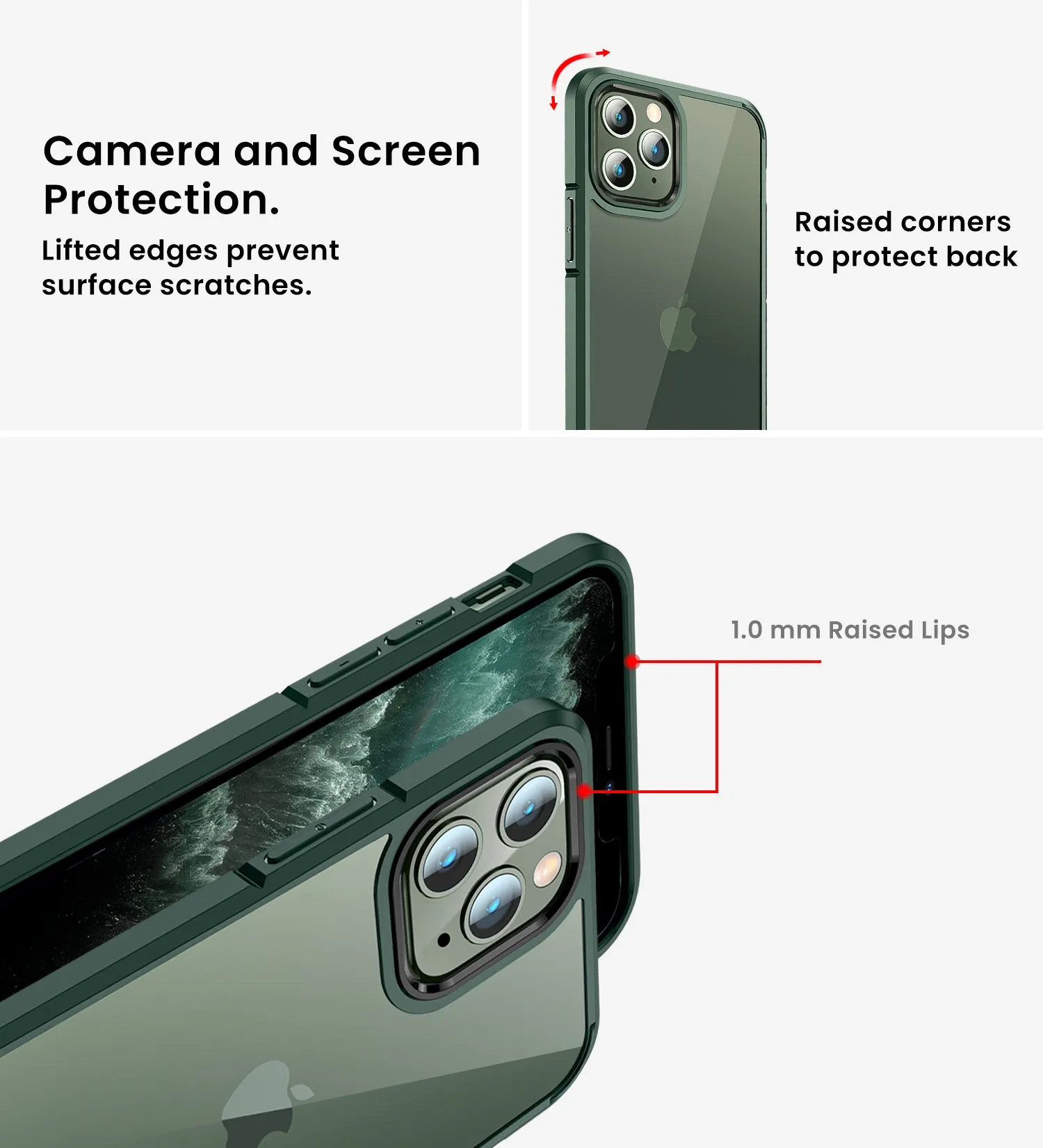 Ice Crystal Series Hybrid Scratch-Resistant Transparent PC Military Grade TPU Back Case for Apple iPhone 11 Pro Max, 6.5 inch, Military Green