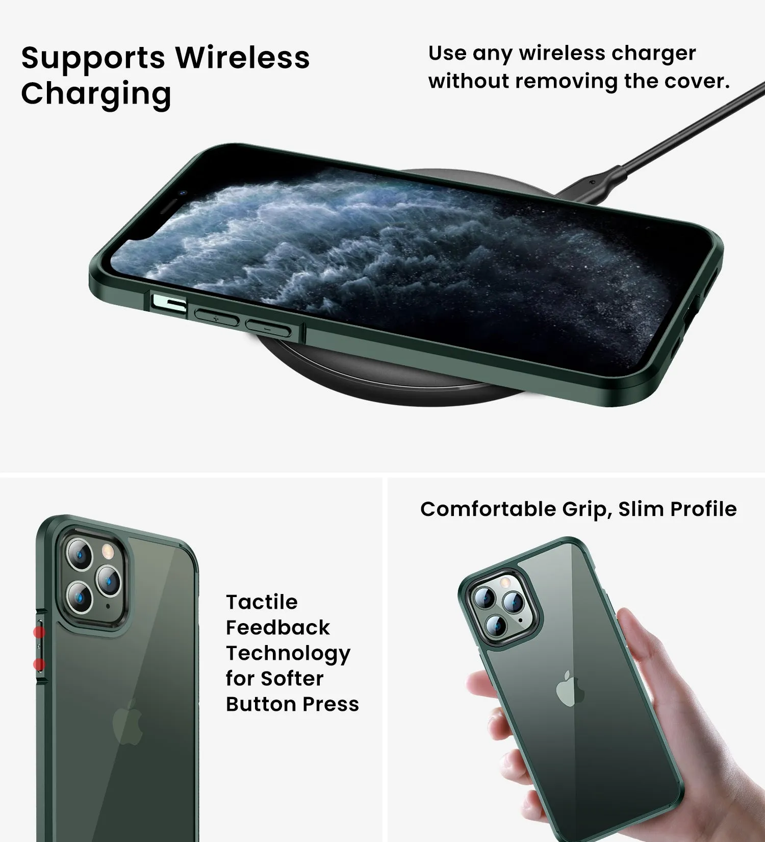 Ice Crystal Series Hybrid Scratch-Resistant Transparent PC Military Grade TPU Back Case for Apple iPhone 11 Pro Max, 6.5 inch, Military Green