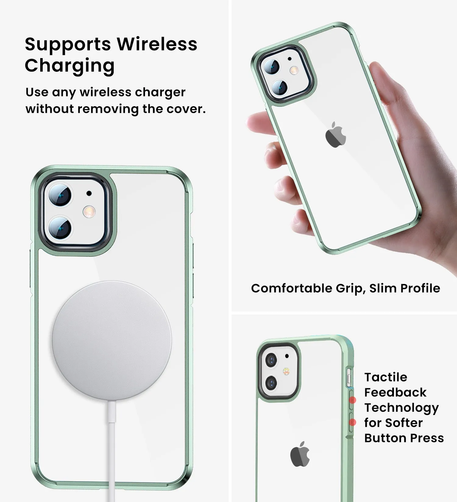 Ice Crystal Series Hybrid Scratch-Resistant Transparent PC Military Grade TPU Back Case for Apple iPhone 12 Mini, 5.4 inch, Light Green