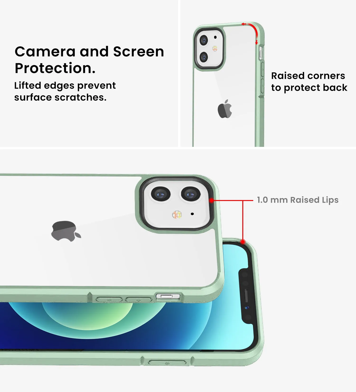 Ice Crystal Series Hybrid Scratch-Resistant Transparent PC Military Grade TPU Back Case for Apple iPhone 12 Mini, 5.4 inch, Light Green