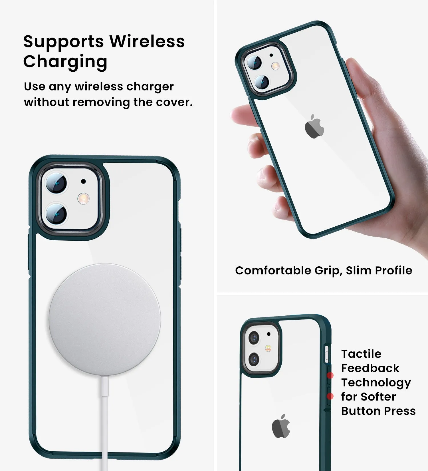 Ice Crystal Series Hybrid Scratch-Resistant Transparent PC Military Grade TPU Back Case for Apple iPhone 12 Mini, 5.4 inch, Military Green
