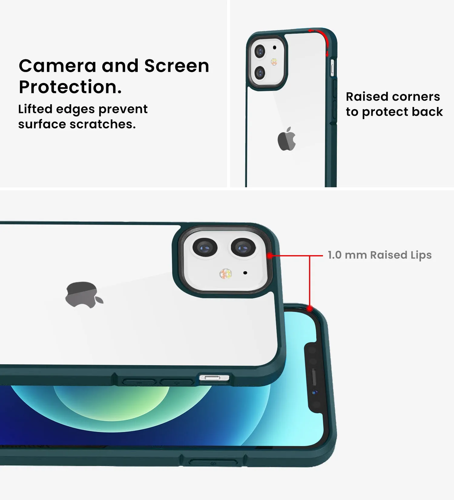 Ice Crystal Series Hybrid Scratch-Resistant Transparent PC Military Grade TPU Back Case for Apple iPhone 12 Mini, 5.4 inch, Military Green