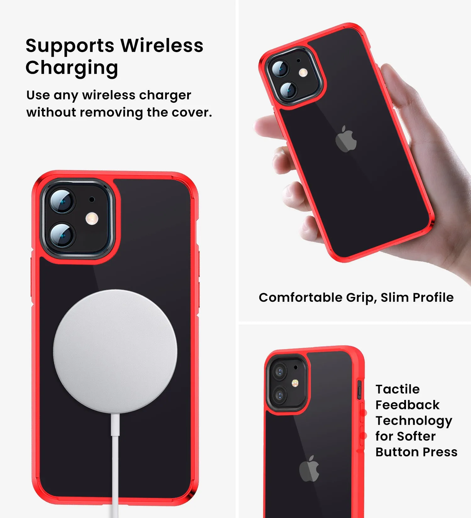 Ice Crystal Series Hybrid Scratch-Resistant Transparent PC Military Grade TPU Back Case for Apple iPhone 12 Mini, 5.4 inch, Real Red