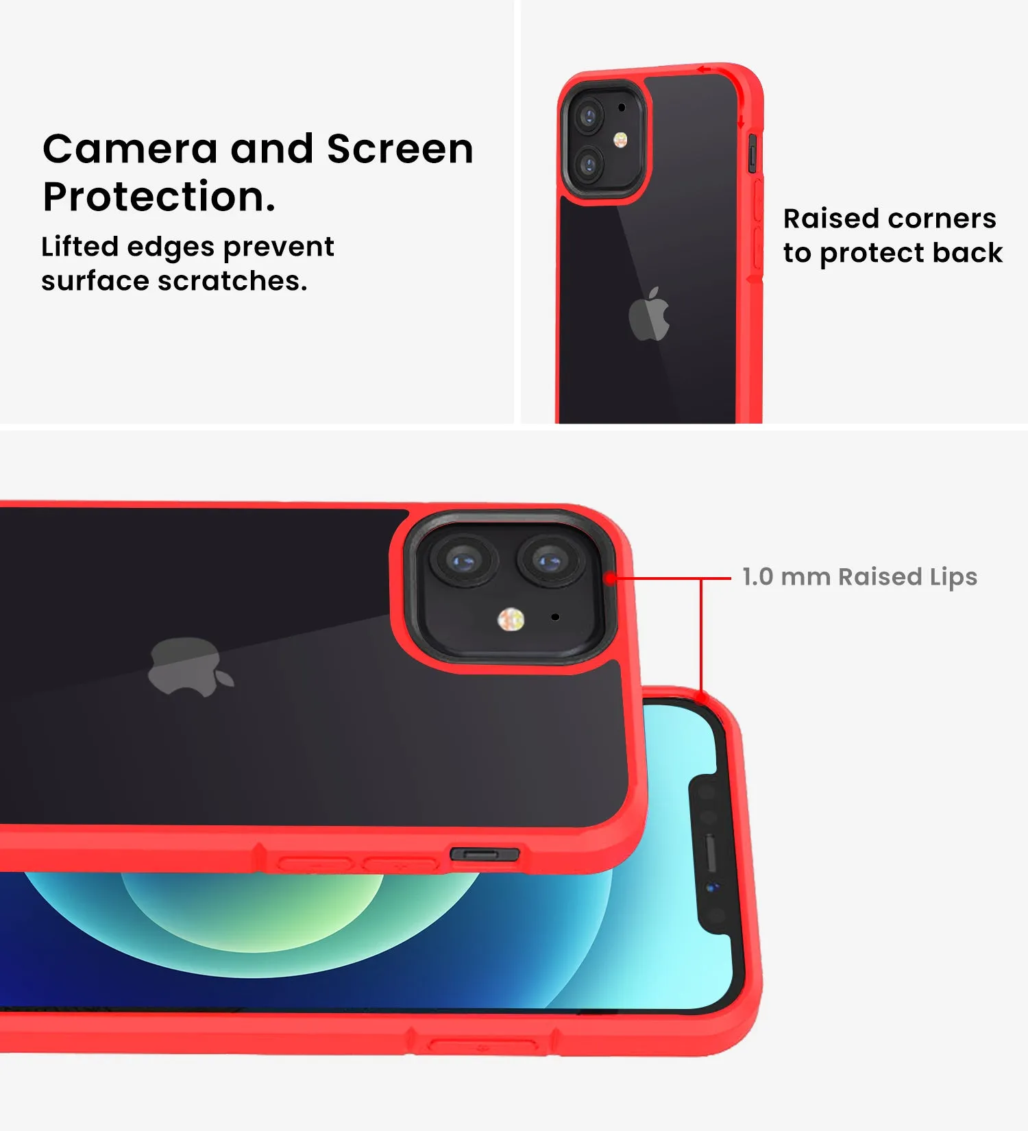 Ice Crystal Series Hybrid Scratch-Resistant Transparent PC Military Grade TPU Back Case for Apple iPhone 12 Mini, 5.4 inch, Real Red