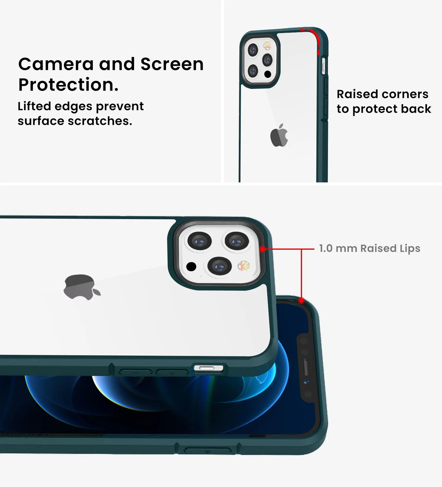 Ice Crystal Series Hybrid Scratch-Resistant Transparent PC Military Grade TPU Back Case for Apple iPhone 12 Pro, 6.1 inch, Military Green