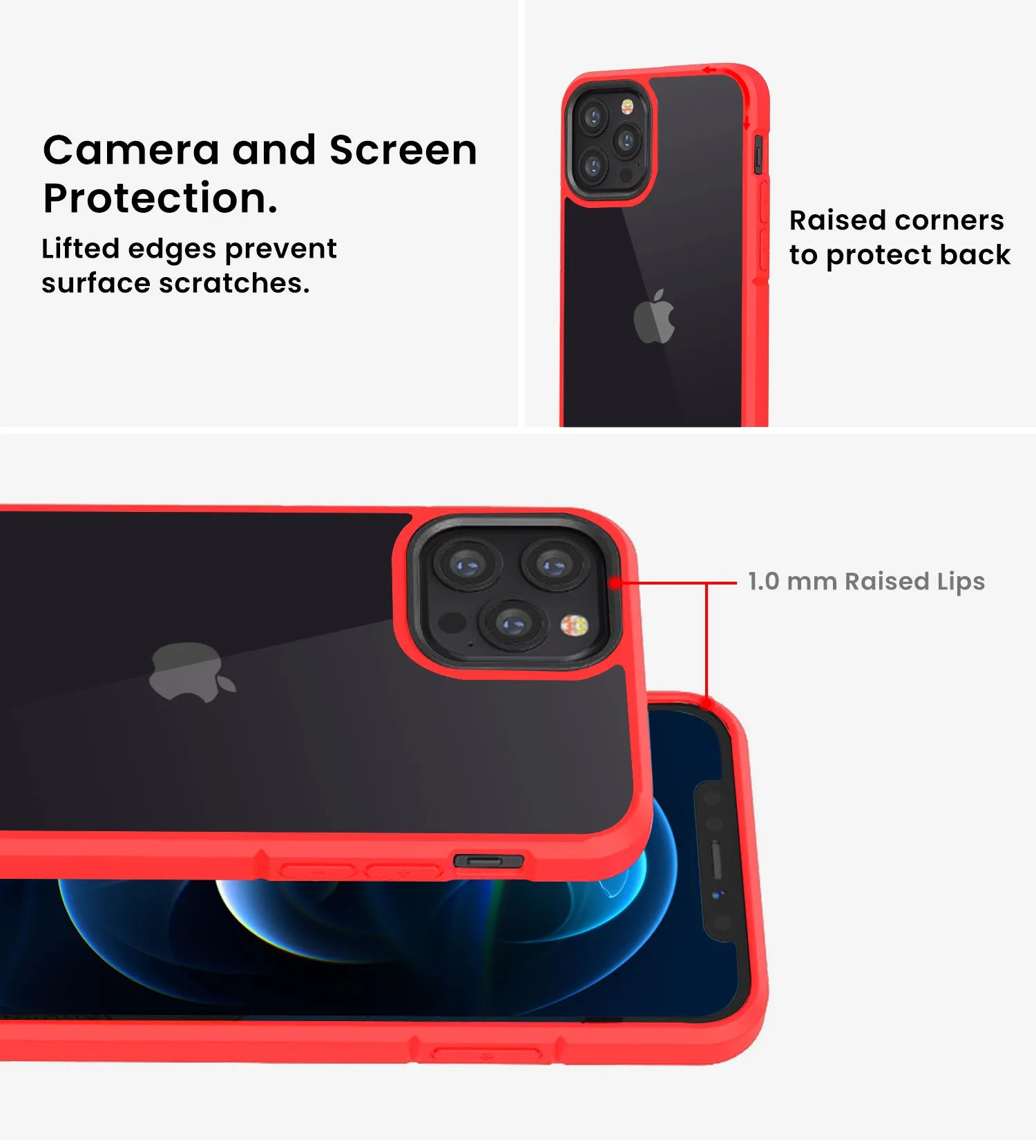 Ice Crystal Series Hybrid Scratch-Resistant Transparent PC Military Grade TPU Back Case for Apple iPhone 12 Pro, 6.1 inch, Real Red