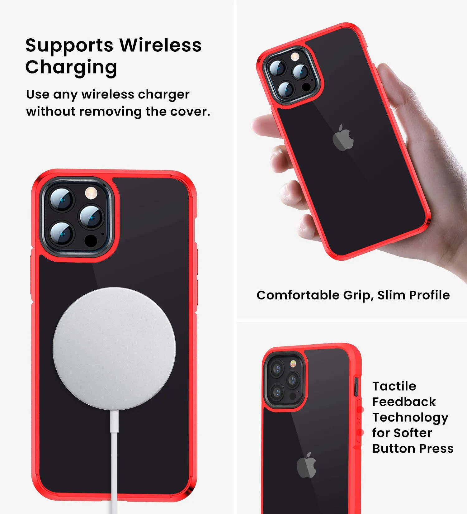 Ice Crystal Series Hybrid Scratch-Resistant Transparent PC Military Grade TPU Back Case for Apple iPhone 12 Pro, 6.1 inch, Real Red