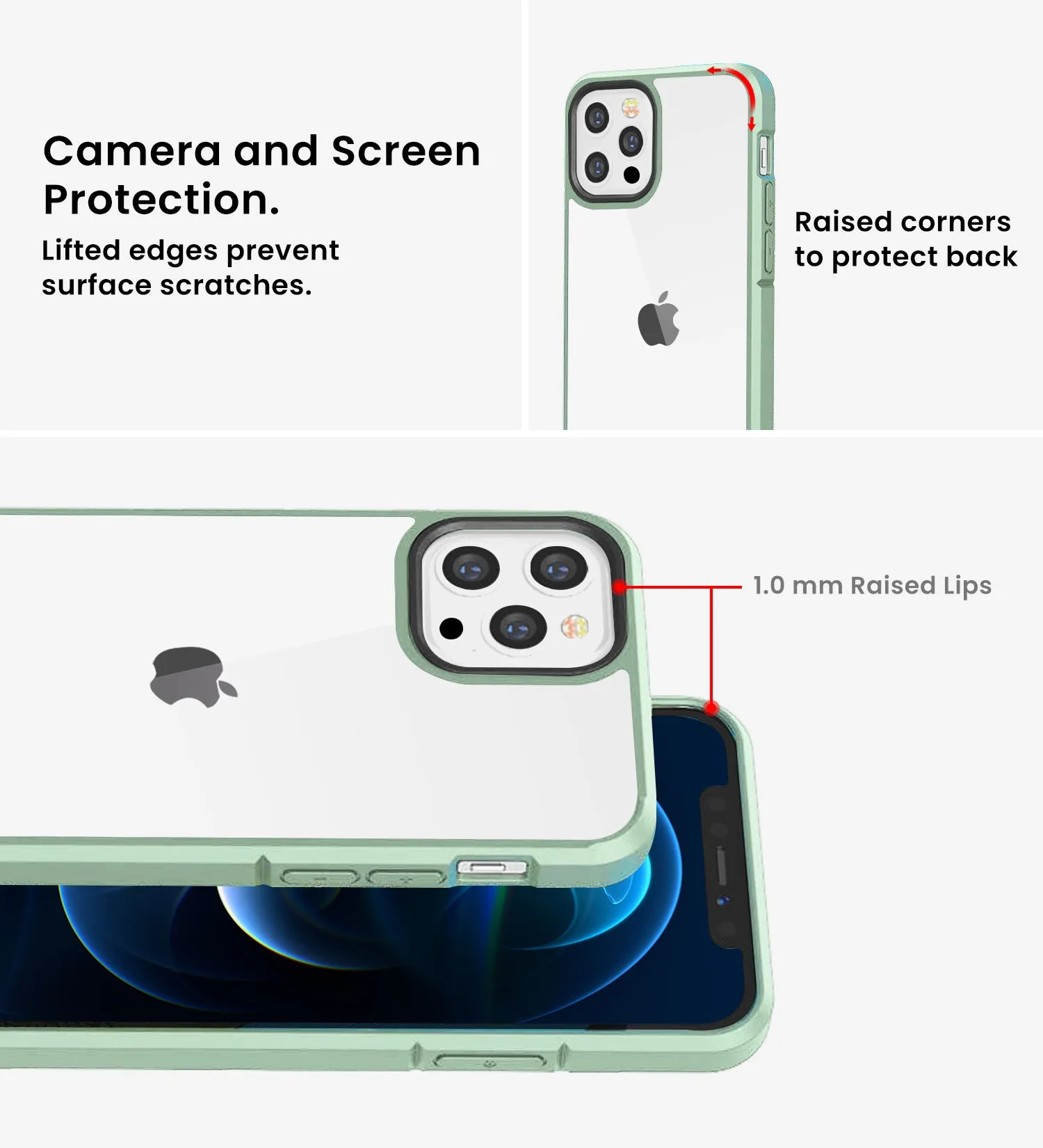 Ice Crystal Series Hybrid Scratch-Resistant Transparent PC Military Grade TPU Back Case for Apple iPhone 12 Pro Max, 6.7 inch, Light Green