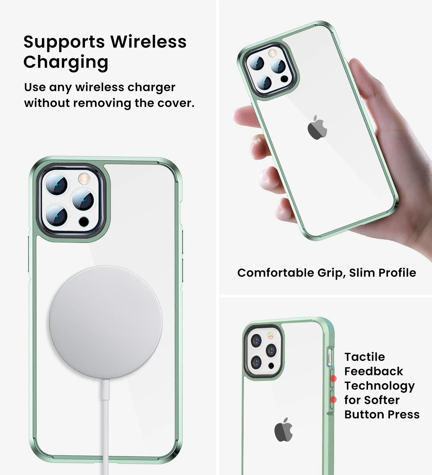 Ice Crystal Series Hybrid Scratch-Resistant Transparent PC Military Grade TPU Back Case for Apple iPhone 12 Pro Max, 6.7 inch, Light Green